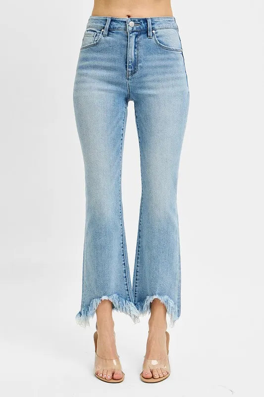 RISEN Full Size High Rise Crop Bootcut Fray Hem Jeans Plus Size - Jeans Junction Online