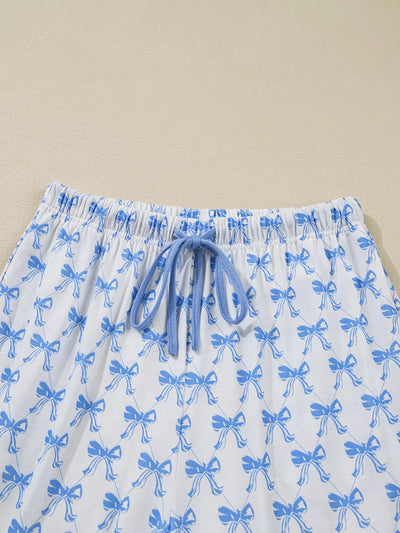 Bow Print Long Sleeve Shirt and Pants Pajama Set - Jeans Junction Online