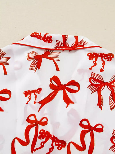 Christmas Bow Print Top and Pants 2pcs Pajama Set - Jeans Junction Online