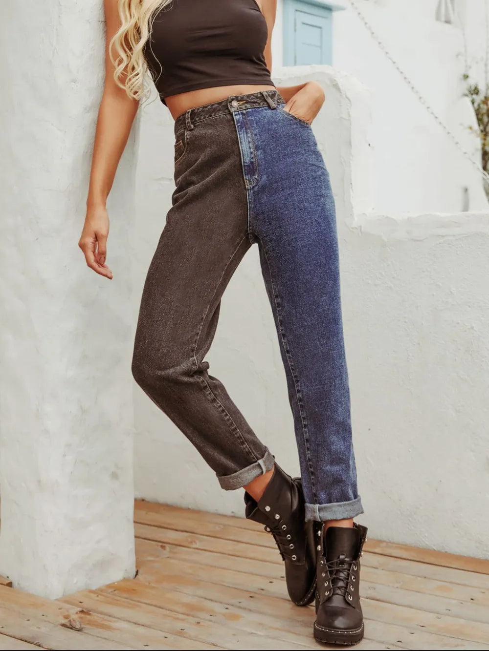 Two Tone Straight Leg Jeans - Jeans Junction Online