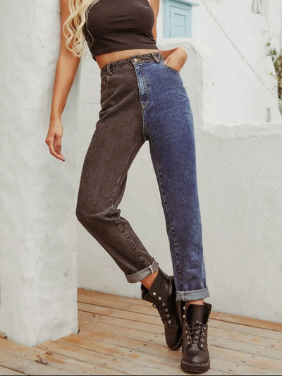 Two Tone Straight Leg Jeans - Jeans Junction Online