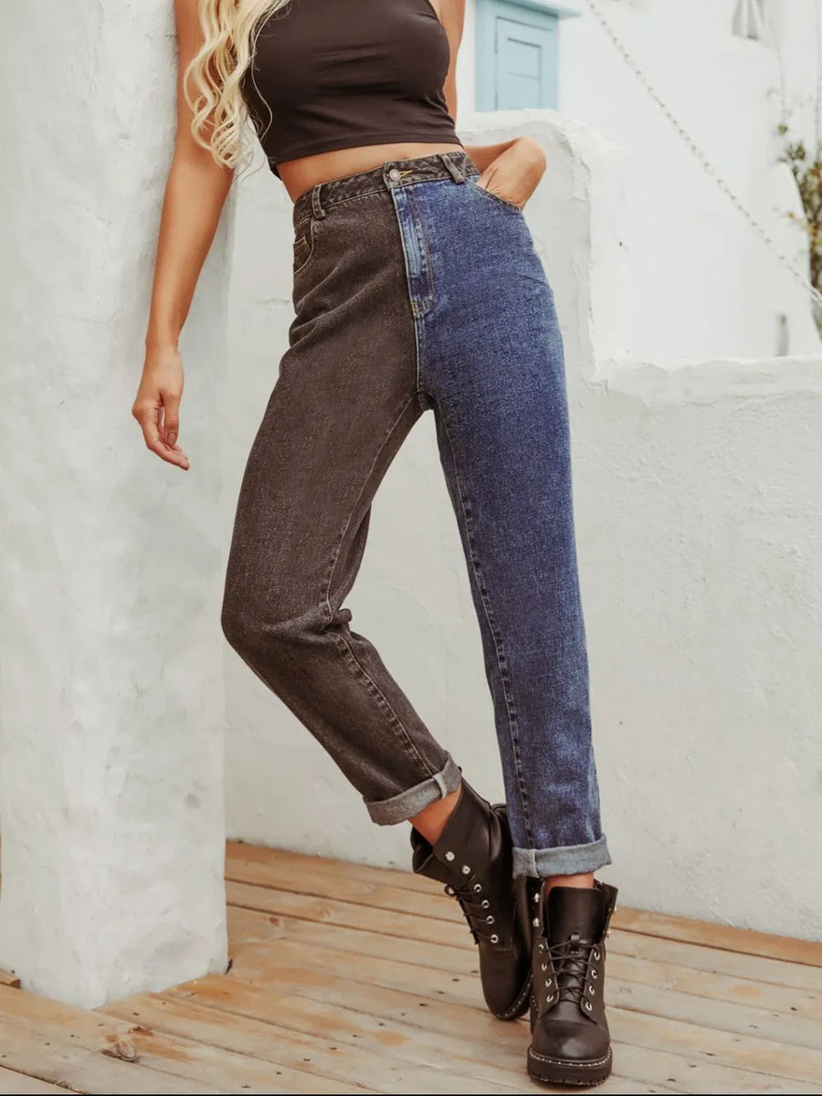Two Tone Straight Leg Jeans - Jeans Junction Online 