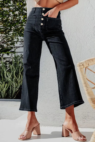 Button Fly Cropped Wide Leg Jeans - Jeans Junction Online