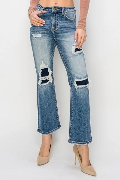 Risen Full Size High Rise Distressed Ankle Flare Jeans - Jeans Junction Online