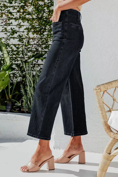 Button Fly Cropped Wide Leg Jeans - Jeans Junction Online