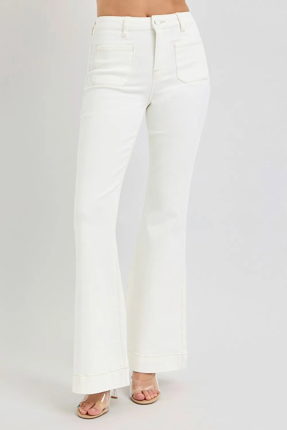 RISEN Full Size High Rise Front Patch Pocket Flare Jeans - Jeans Junction Online