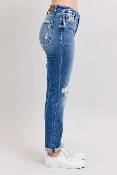 Judy Blue Full Size Button Fly Distressed Jeans with Pockets Plus Size - Jeans Junction Online