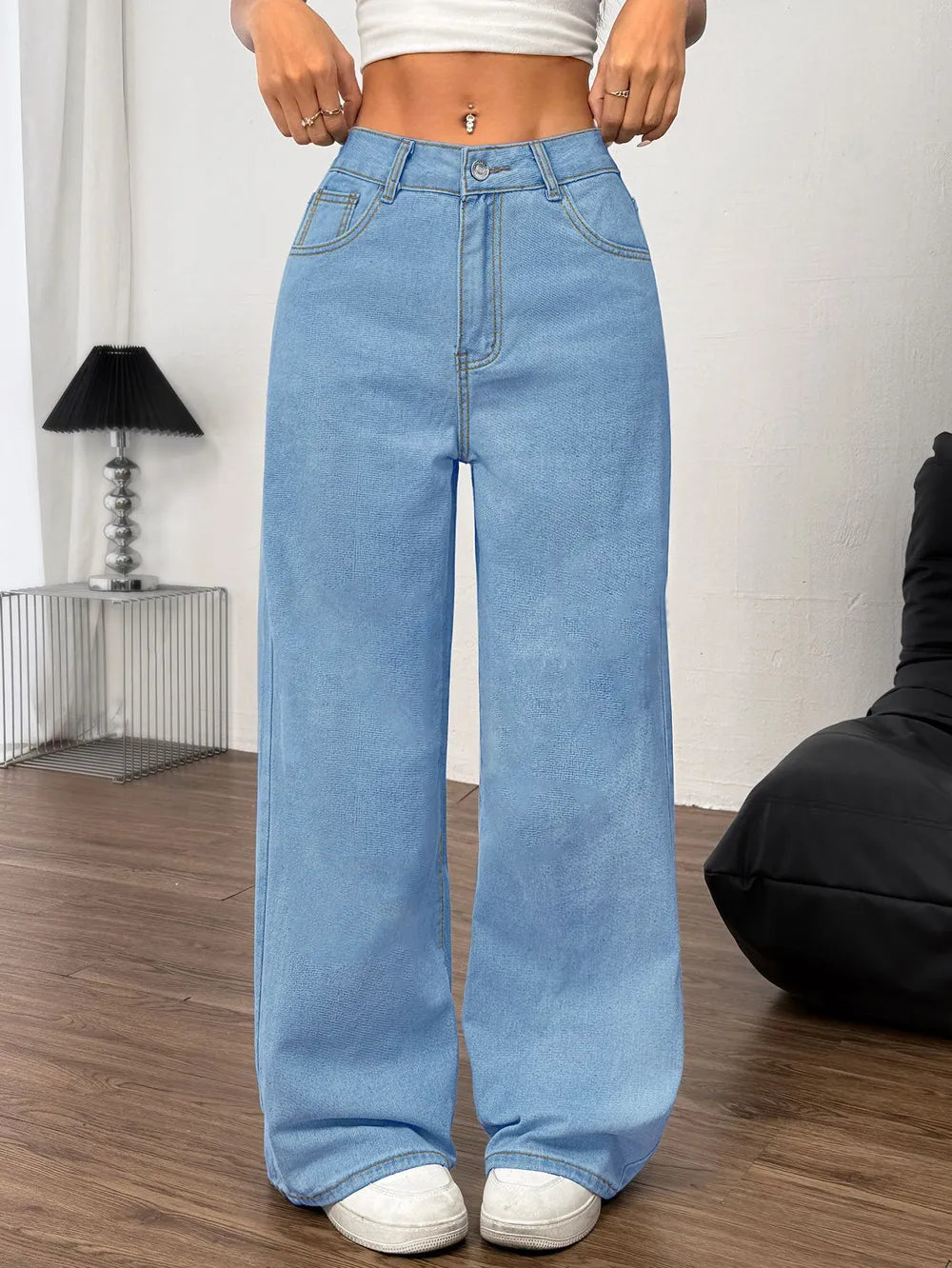 Embroidered Bow Back Wide Leg Jeans - Jeans Junction Online