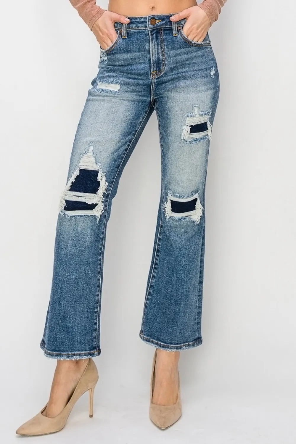 Risen Full Size High Rise Distressed Ankle Flare Jeans - Jeans Junction Online
