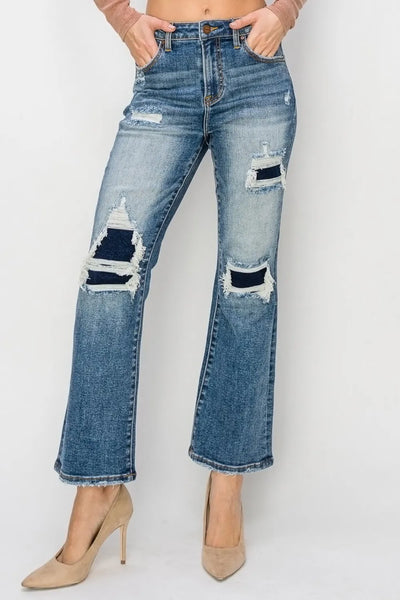 Risen Full Size High Rise Distressed Ankle Flare Jeans - Jeans Junction Online