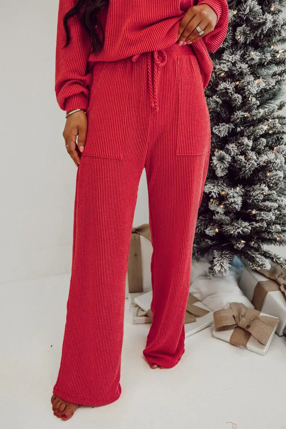 JOLLY Round Neck Long Sleeve Top and Pants Lounge Set - Jeans Junction Online