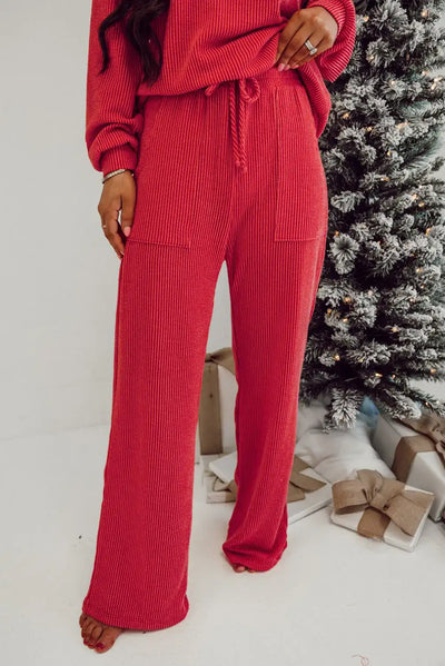 JOLLY Round Neck Long Sleeve Top and Pants Lounge Set - Jeans Junction Online