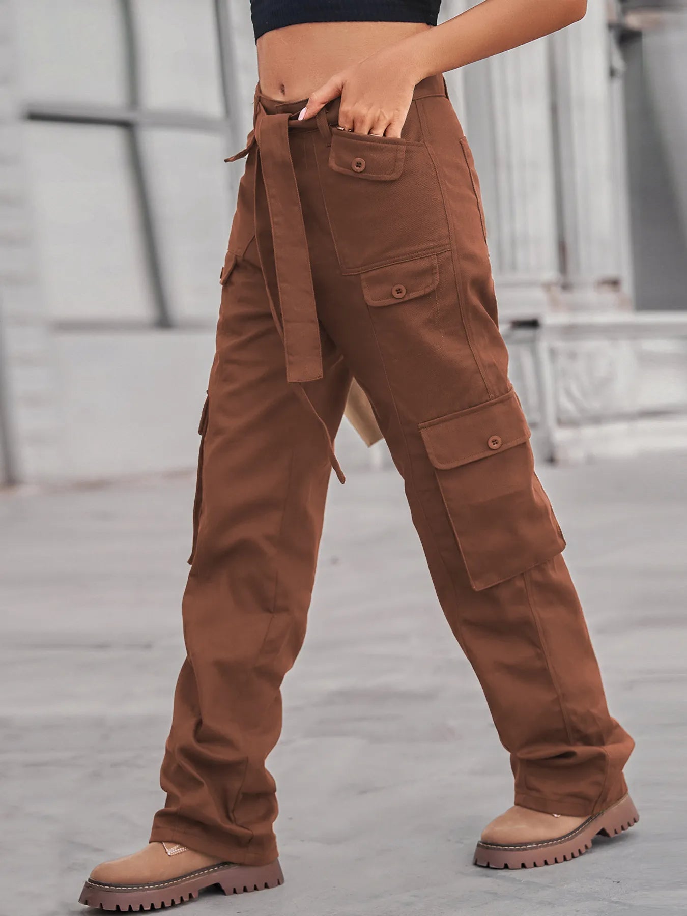 High-Waisted Multi-Pocket Cargo Jeans - Jeans Junction Online
