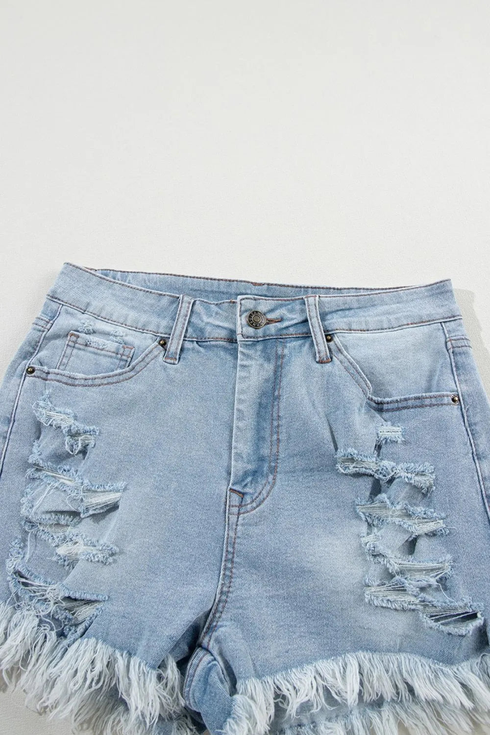 Distressed Raw Hem High Waist Denim Shorts - Jeans Junction Online