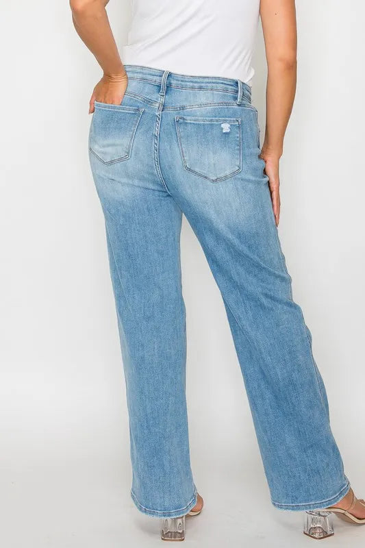bytos Full Size Distressed High Rise Straight Jeans - Jeans Junction Online