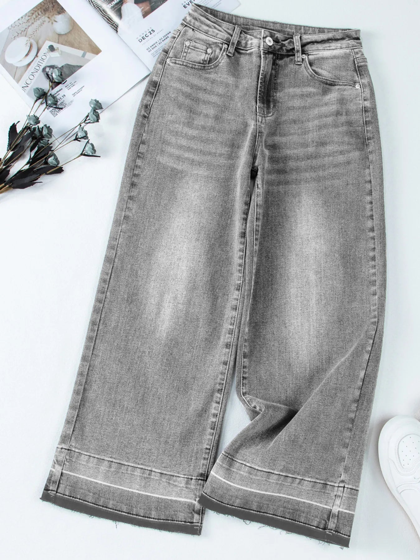 High Waist Wide Leg Washed Jeans - Jeans Junction Online