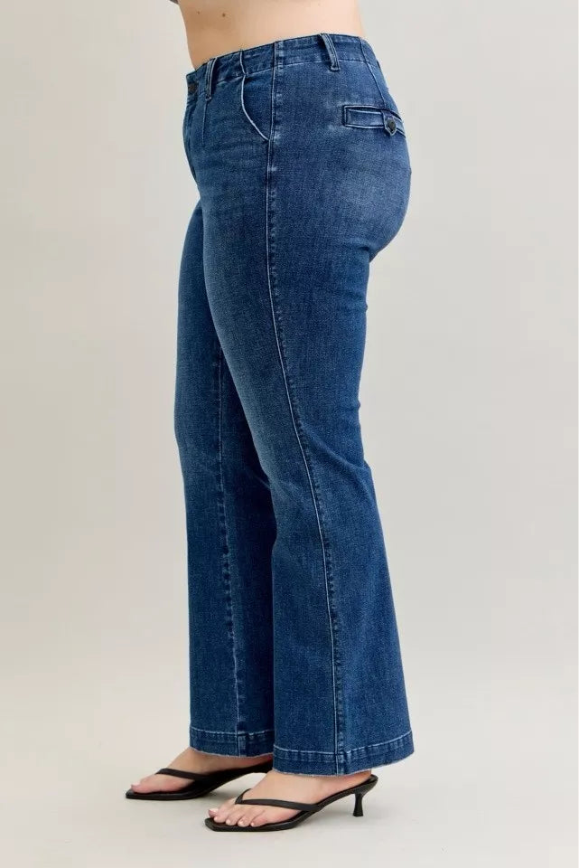 Judy Blue Full Size Mid Rise Bootcut Jeans with Welt Pockets Plus Size - Jeans Junction Online