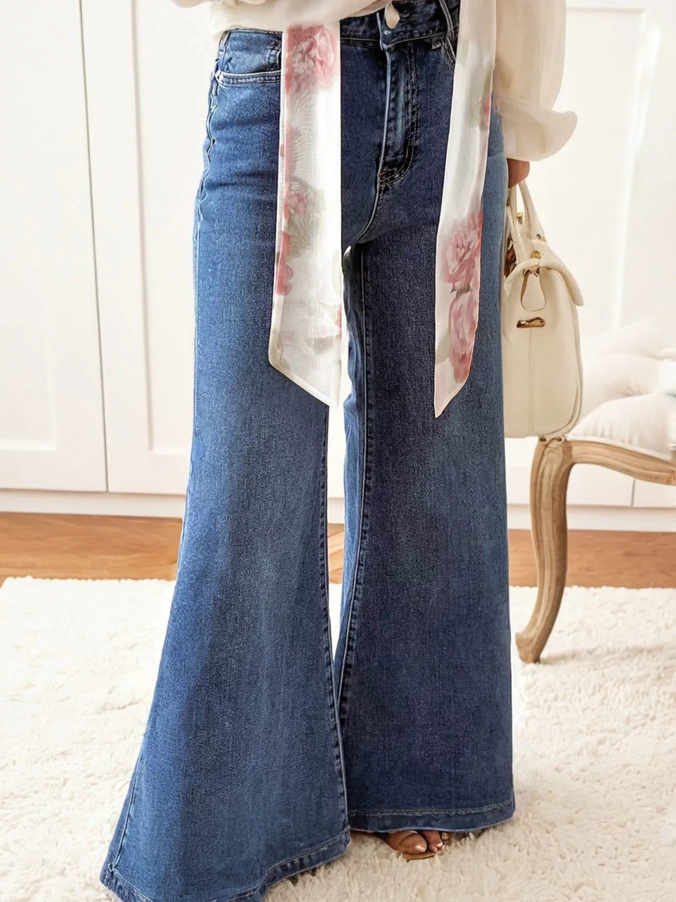 High Waist Button Zip Flare Leg Jeans - Jeans Junction Online
