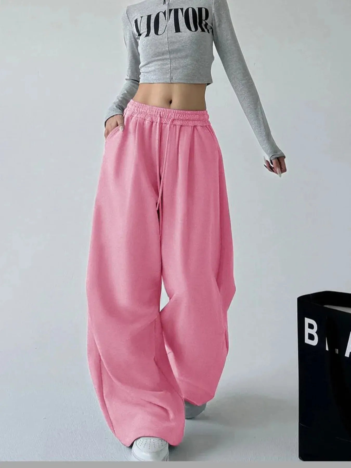 Oversized Wide Leg Drawstring Pants - Jeans Junction Online