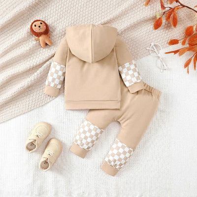 Checkered Long Sleeve Sweatshirt and Pants Set - Jeans Junction Online