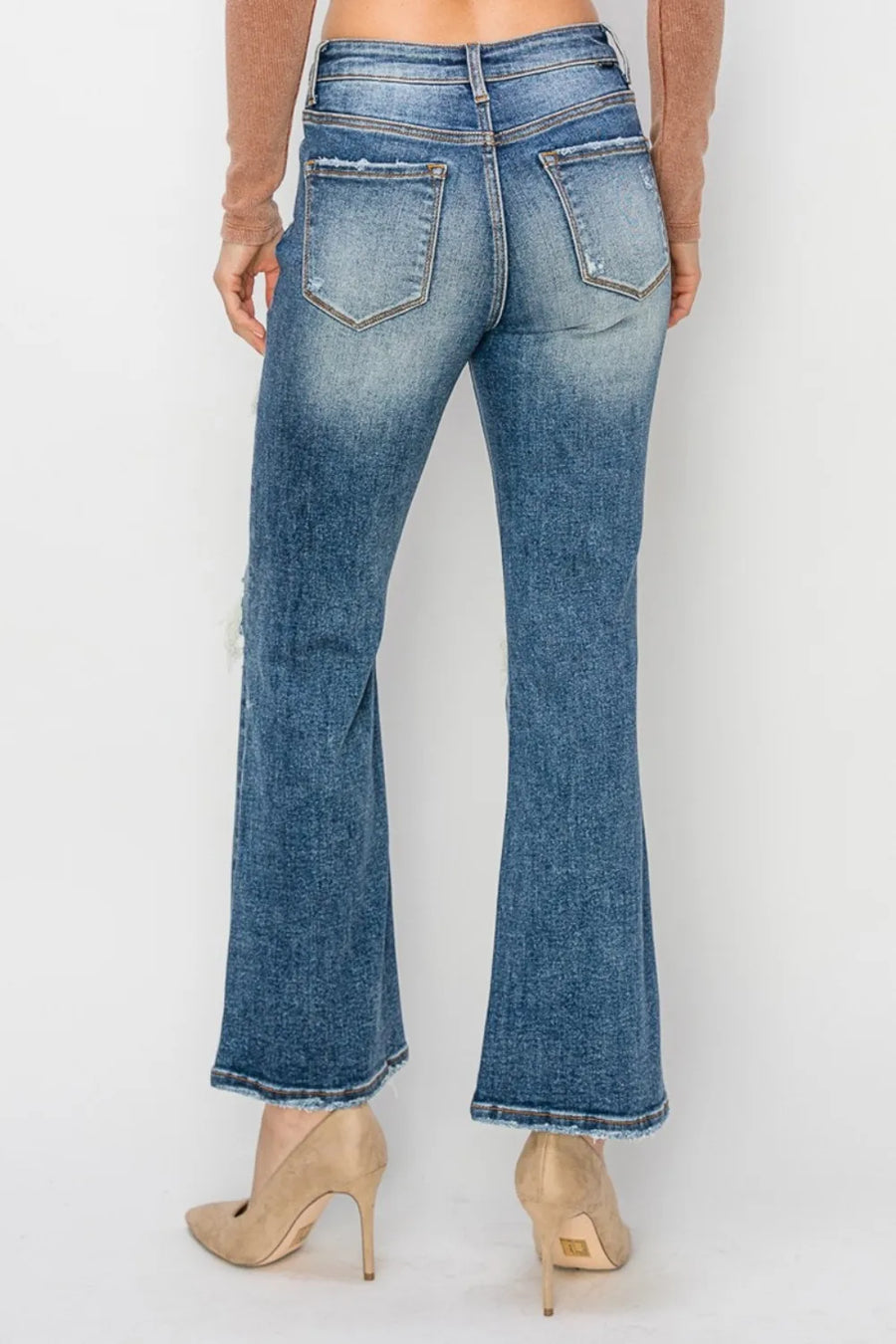 Risen Full Size High Rise Distressed Ankle Flare Jeans - Jeans Junction Online 