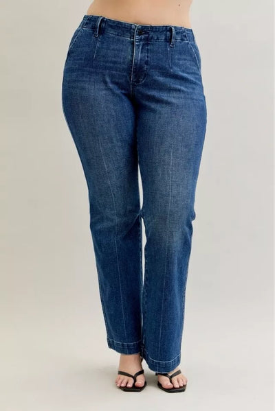 Judy Blue Full Size Mid Rise Bootcut Jeans with Welt Pockets Plus Size - Jeans Junction Online