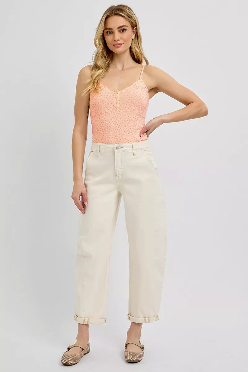 RISEN High Rise Relaxed Barrel Cuffed Jeans - Jeans Junction Online