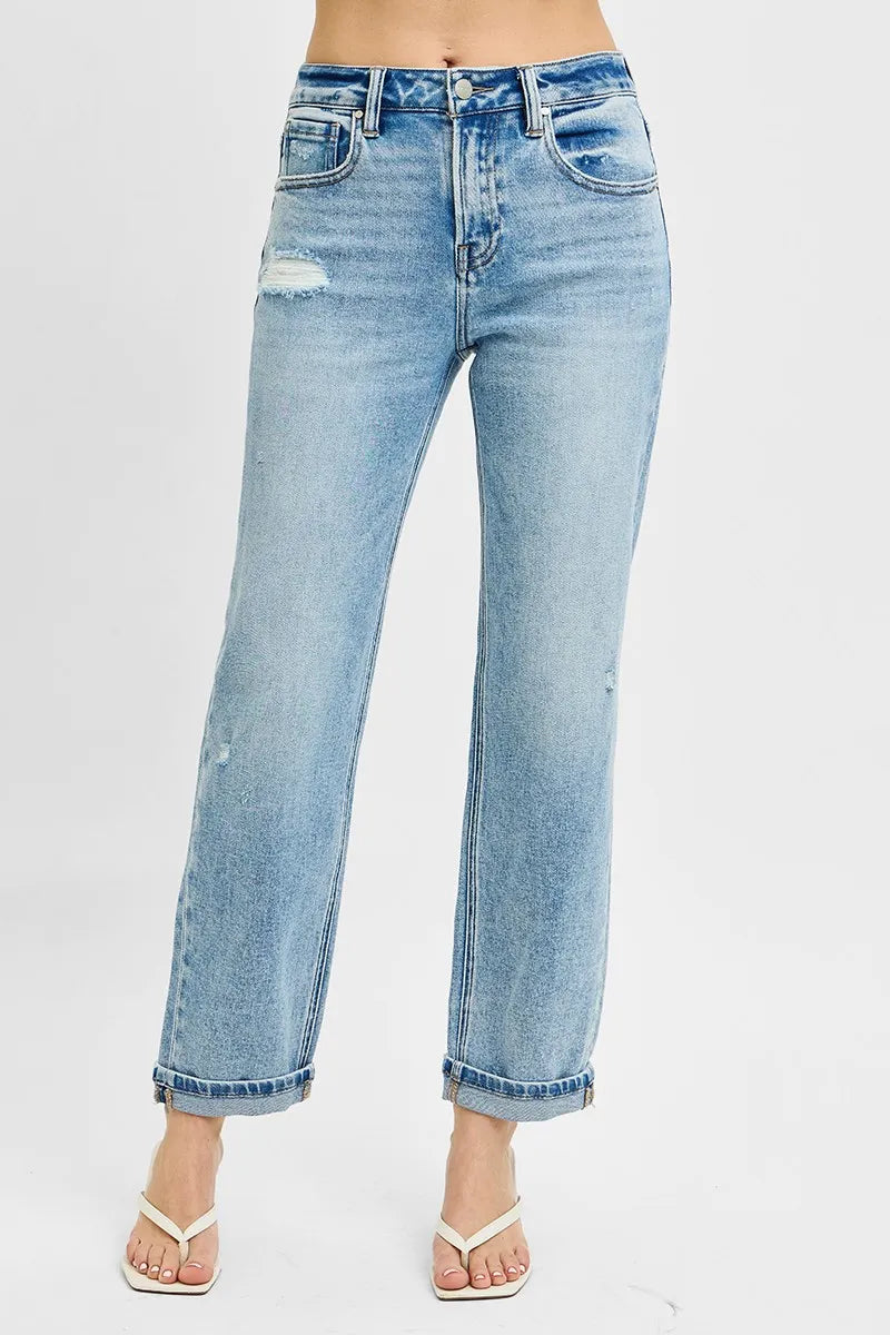 RISEN Full Size High Rise Ankle Boyfriend Distressed Jeans Plus Size - Jeans Junction Online