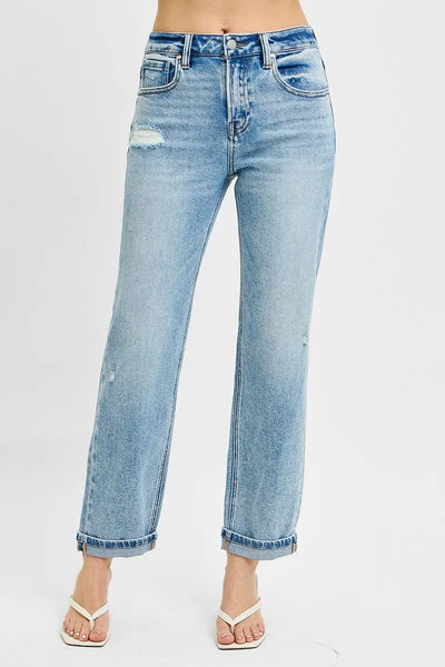 RISEN Full Size High Rise Ankle Boyfriend Distressed Jeans Plus Size - Jeans Junction Online