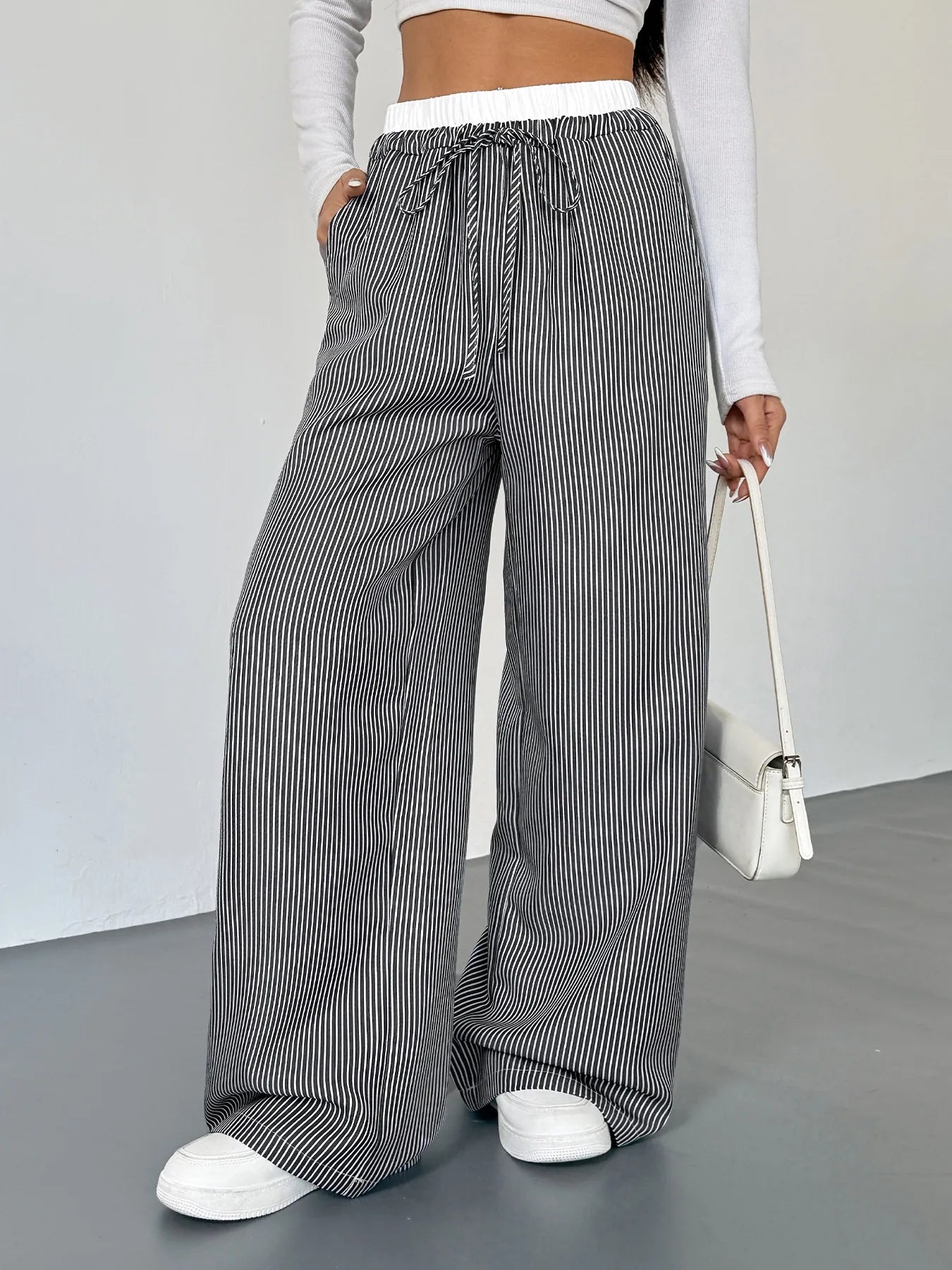 Striped Wide Leg Drawstring Pants - Jeans Junction Online