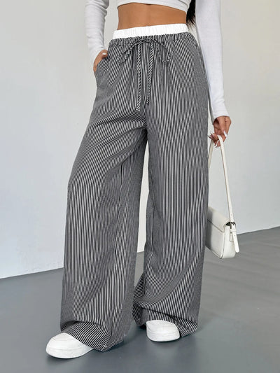 Striped Wide Leg Drawstring Pants - Jeans Junction Online