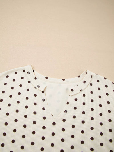 Polka Dot Notched Long Sleeve Top and Drawstring Joggers Lounge Set - Jeans Junction Online