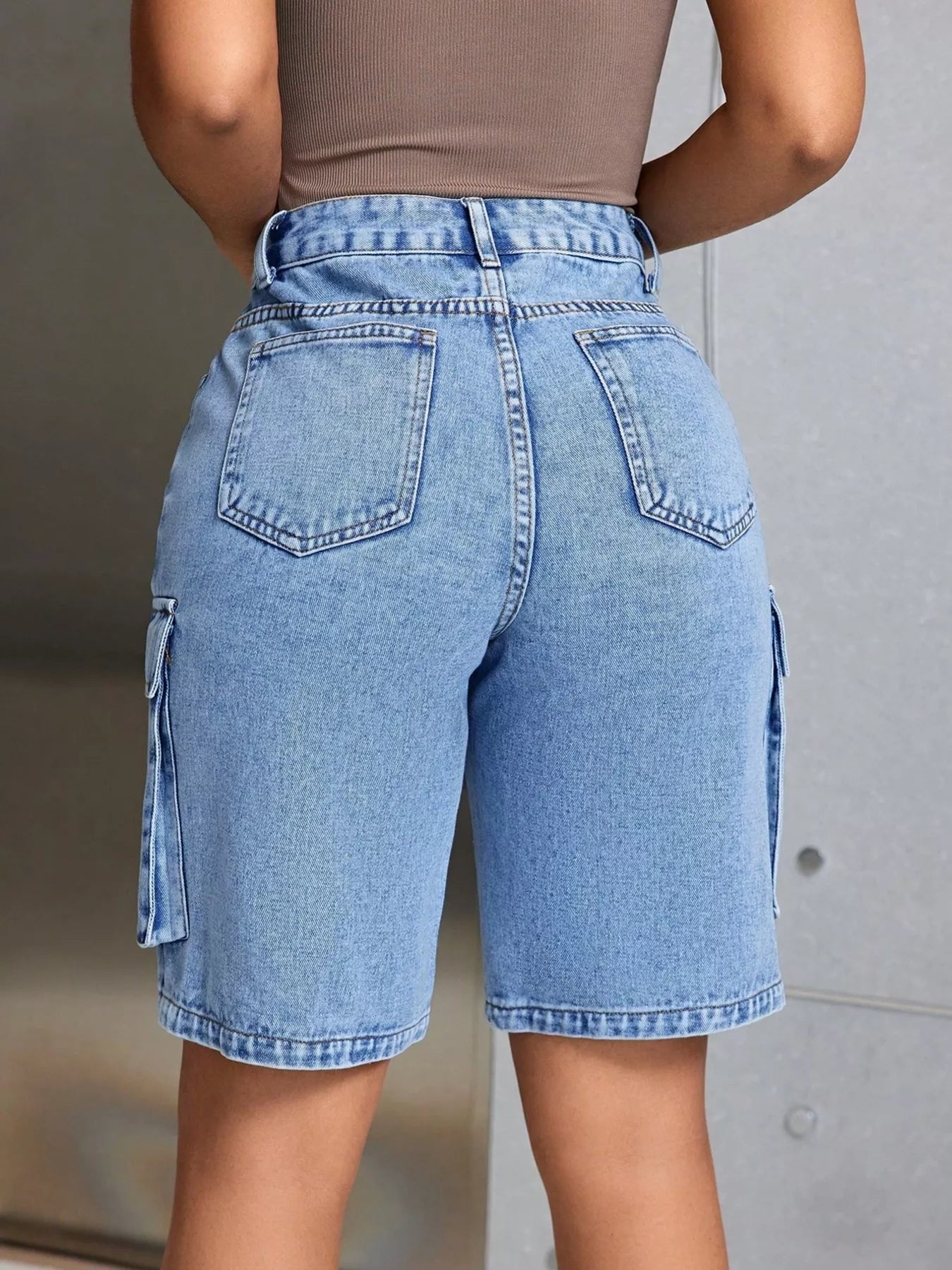 High-Waisted Cargo Denim Shorts - Jeans Junction Online