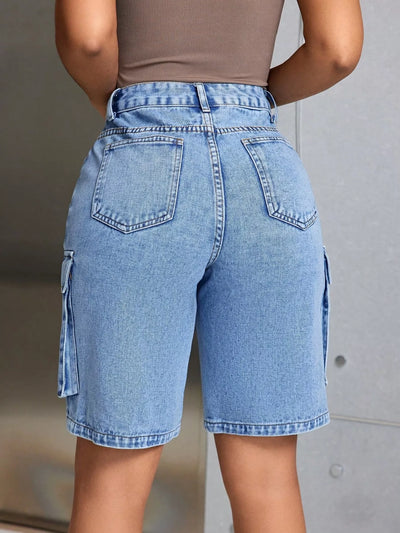 High-Waisted Cargo Denim Shorts - Jeans Junction Online