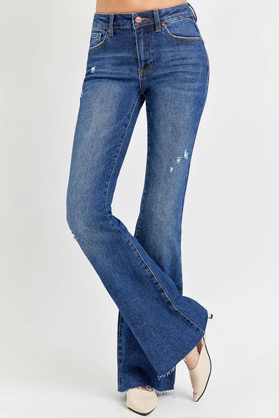 RISEN Full Size Distressed Mid Rise Flare Jeans Plus Size - Jeans Junction Online