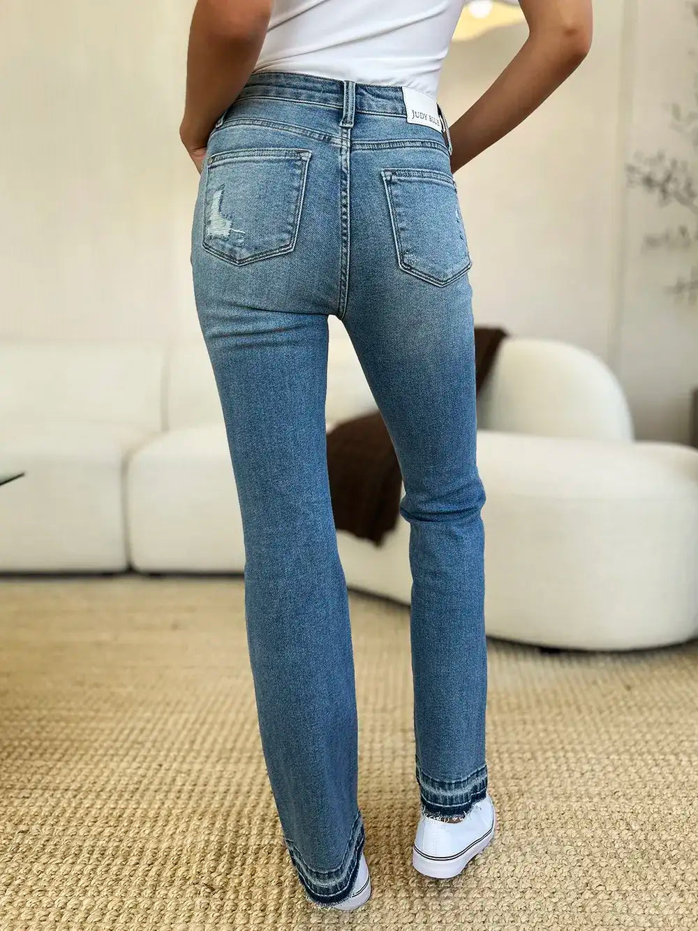 Judy Blue Full Size Mid Rise Destroyed Hem Distressed Jeans - Jeans Junction Online