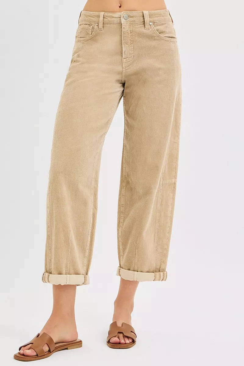 RISEN High Rise Crop Barrel Cordurory Pants - Jeans Junction Online