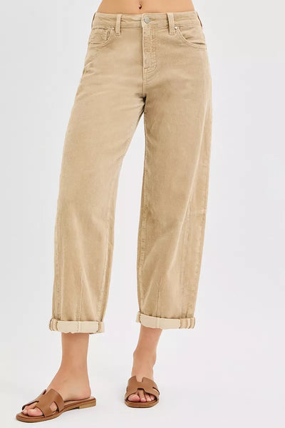 RISEN High Rise Crop Barrel Cordurory Pants - Jeans Junction Online
