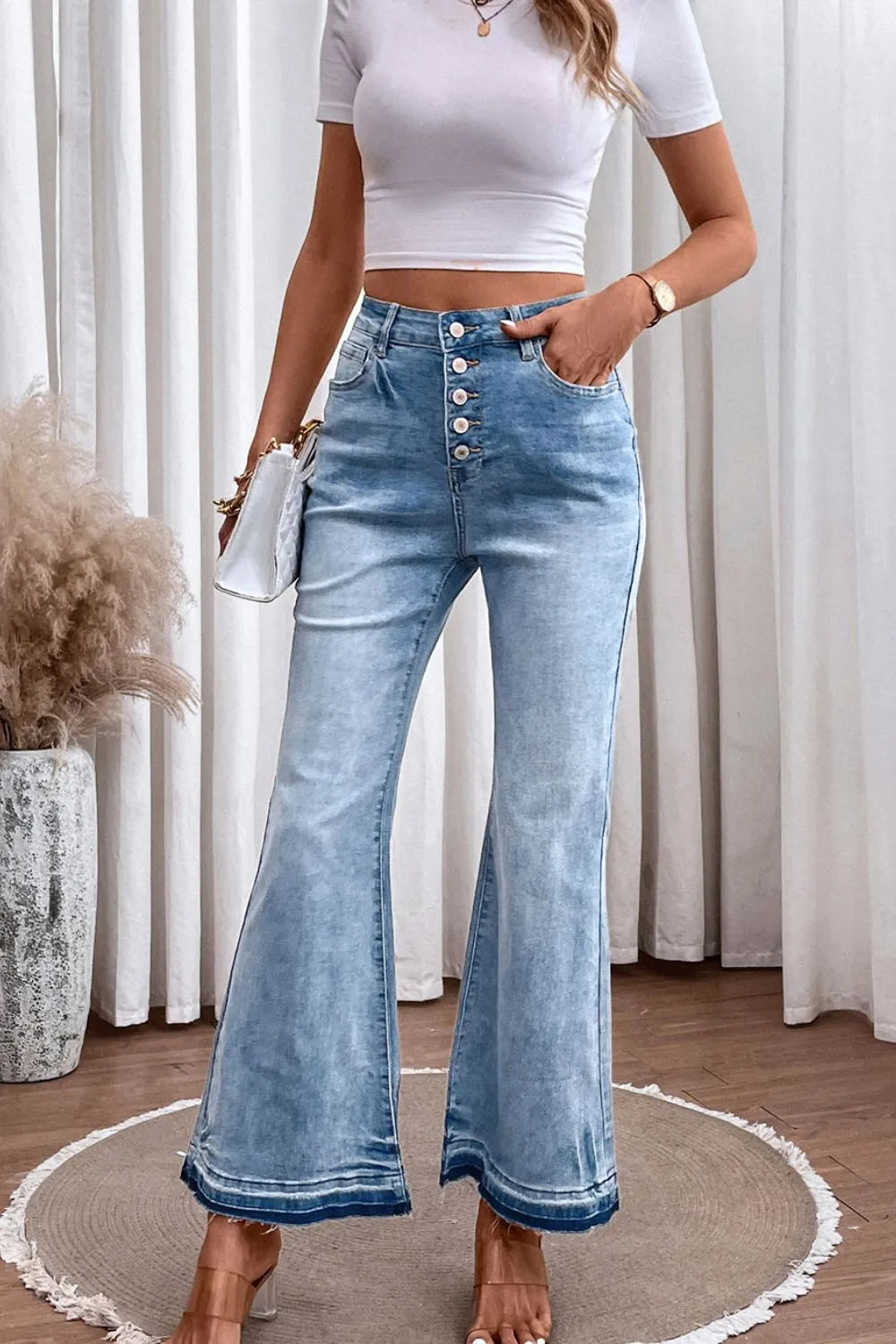 High Waist Button Fly Flared Jeans - Jeans Junction Online