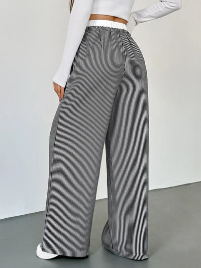 Striped Wide Leg Drawstring Pants - Jeans Junction Online