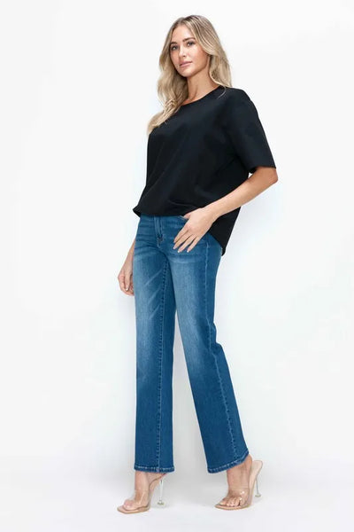 bytos Full Size Cat's Whiskers High Rise Straight Jeans - Jeans Junction Online