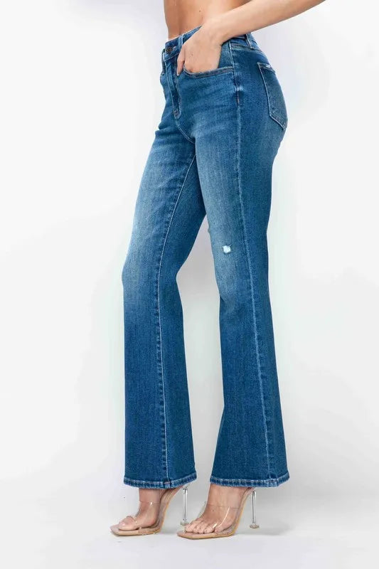 bytos Full Size High Rise Bootcut Jeans with Pockets - Jeans Junction Online