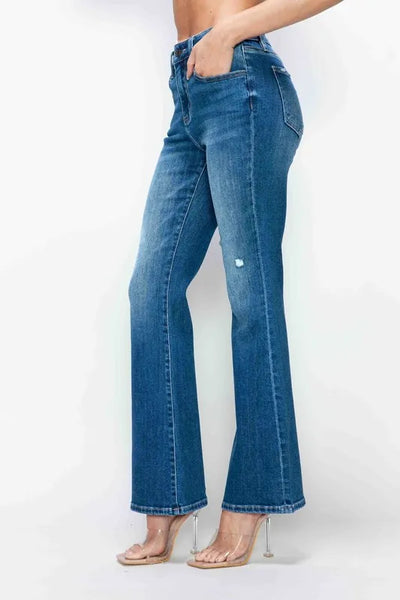 bytos Full Size High Rise Bootcut Jeans with Pockets - Jeans Junction Online