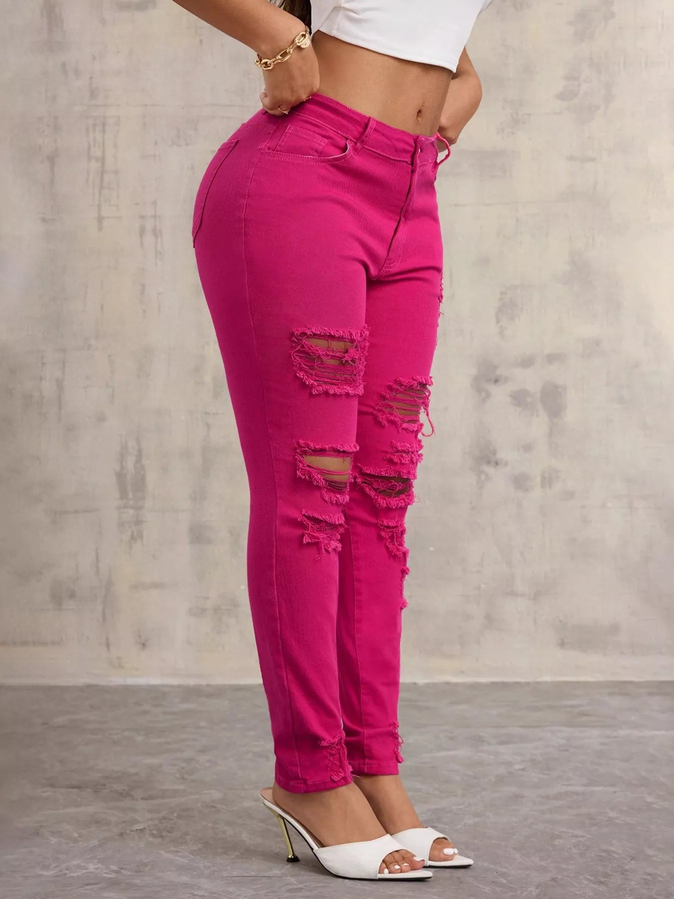 High-Waisted Distressed Skinny Jeans - Jeans Junction Online