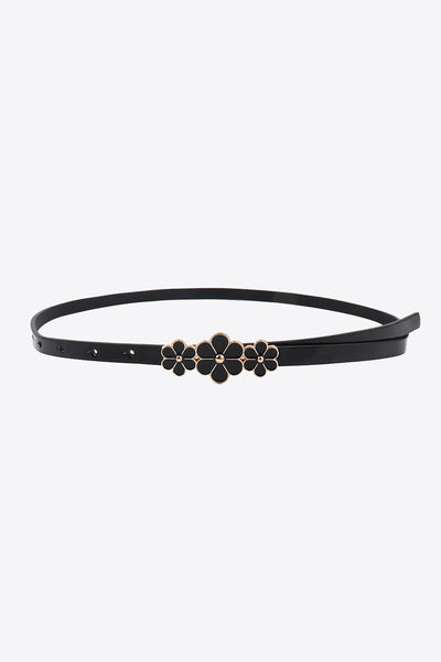 Flower Decor Skinny PU Belt - Jeans Junction Online