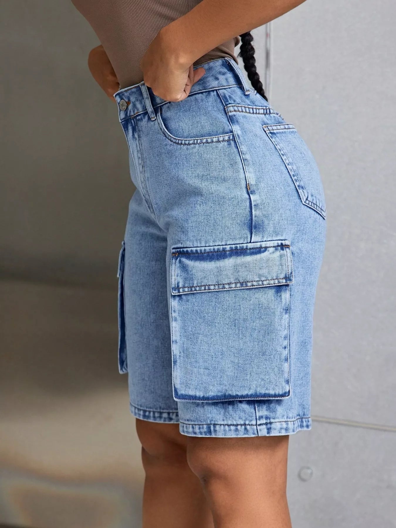 High-Waisted Cargo Denim Shorts - Jeans Junction Online