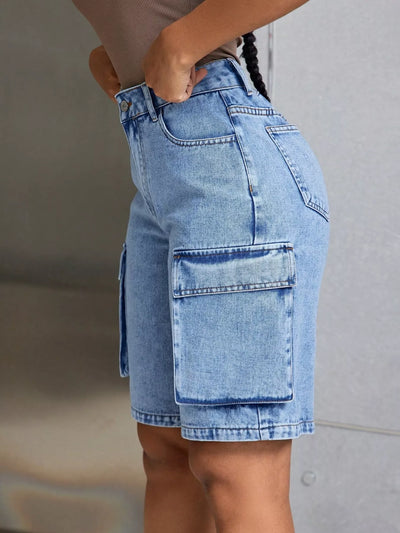 High-Waisted Cargo Denim Shorts - Jeans Junction Online