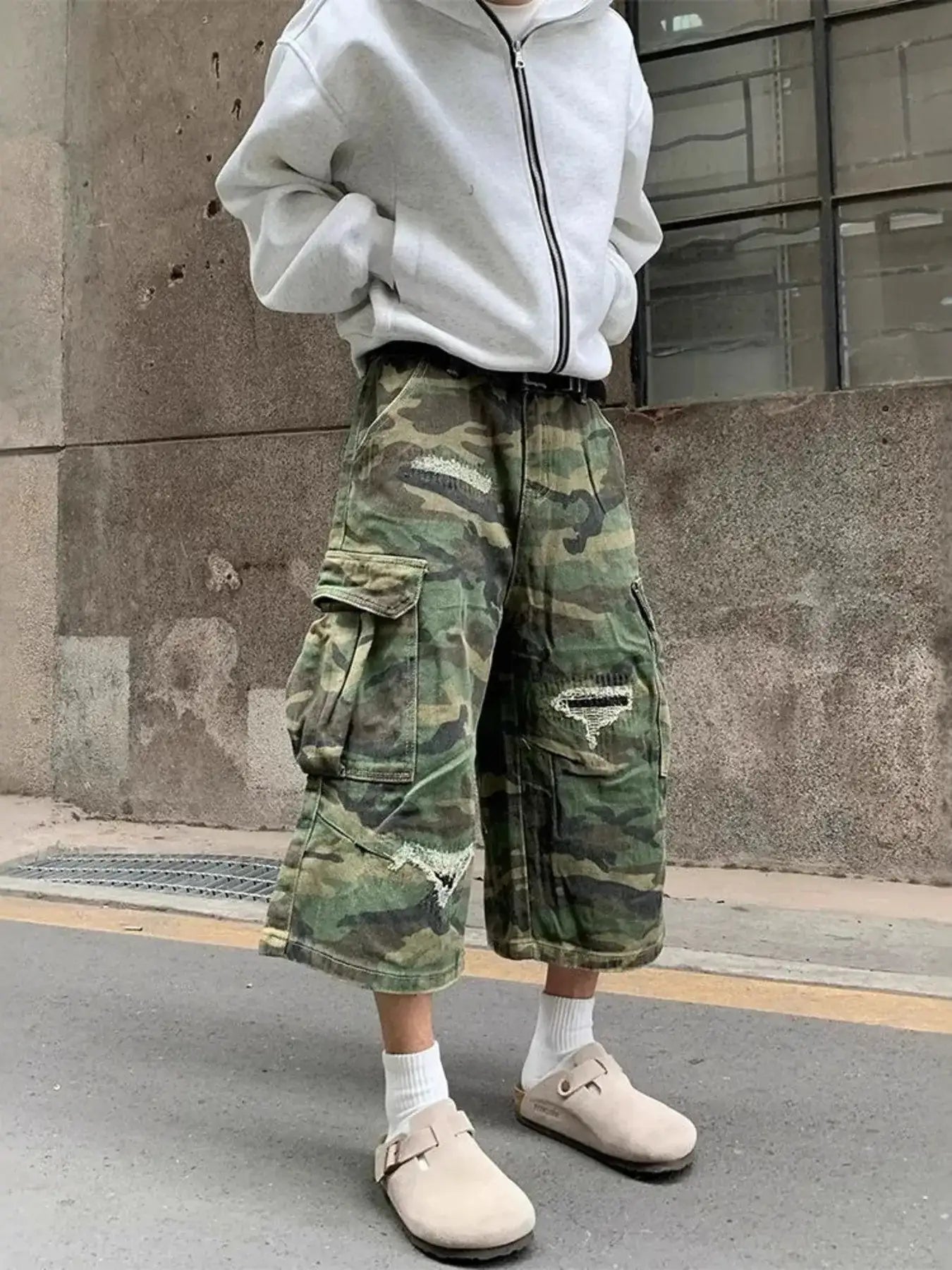 Men's Plus Size Distressed Camouflage Cargo Capris Jeans - Jeans Junction Online