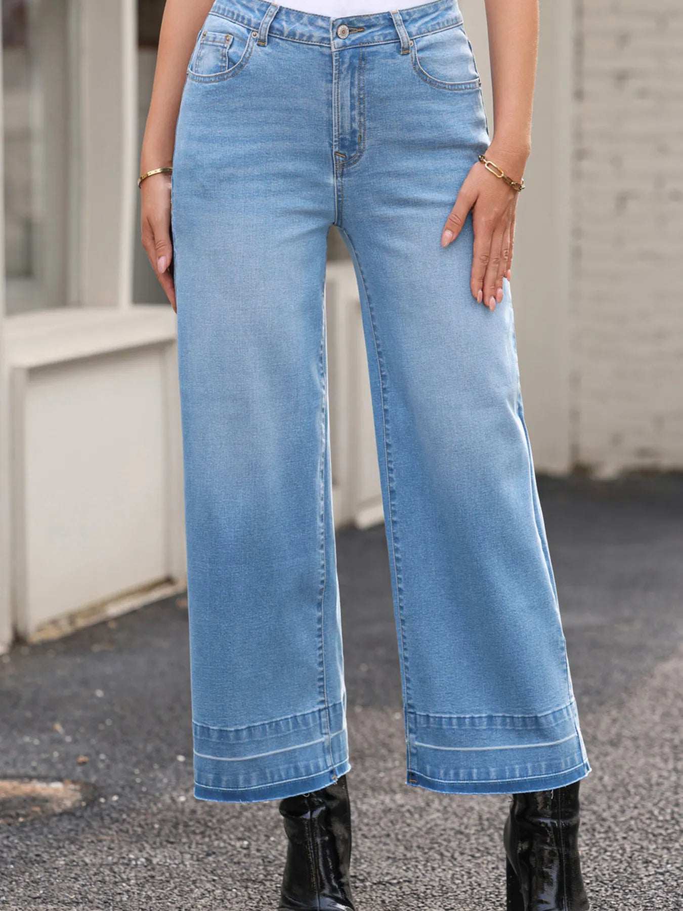 High Waist Wide Leg Washed Jeans - Jeans Junction Online