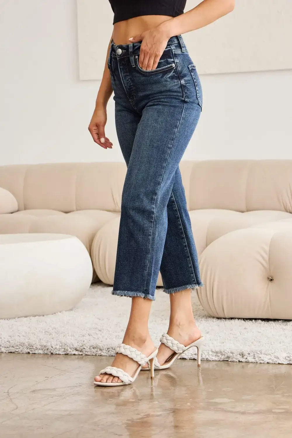 RFM Full Size Tummy Control High Waist Raw Hem Jeans - Jeans Junction Online